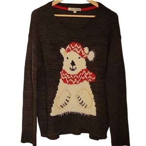 Jolt Ugly Sweater Holiday Christmas Polar Bear Gray Women New Novelty Nostalgic